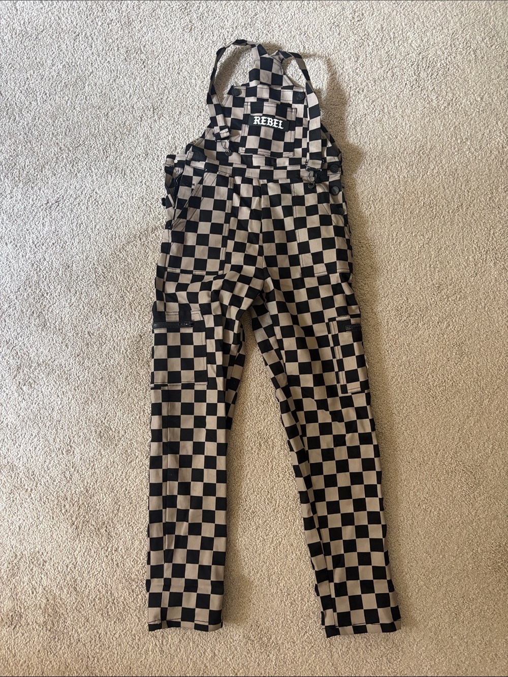 RebelBro Small Black & Beige Checkerboard Overalls